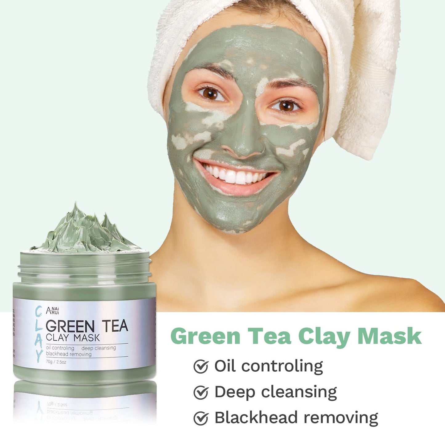 Turmeric Clay Mask - Green Tea and Dead Sea Minerals, Spa Facial Mask Set for Pore Treatment/Smooth/Clarify, 2.5 Oz Each
