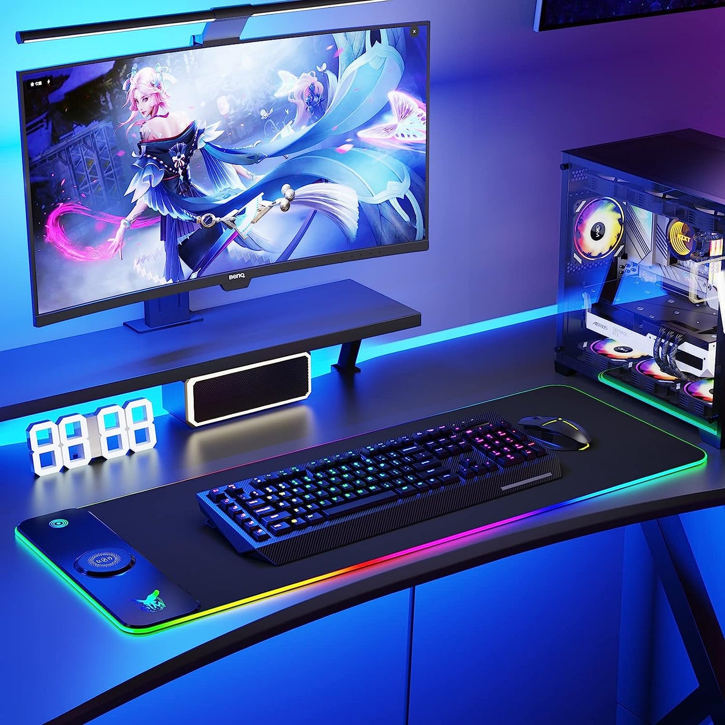 15W Wireless Charging RGB Gaming Mouse Pad, LED Mouse Pad 800X300X4Mm, 10 Light Modes Extra Large Mousepad Non-Slip Rubber Base RGB Desk Mat for Gaming, Macbook, PC, Laptop, Desk