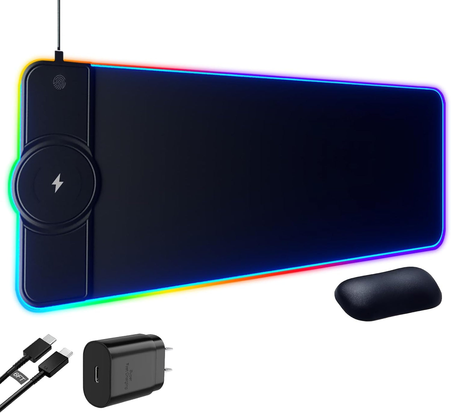 Gaming Mouse Pad with Wireless Charging,25W PD Fast Charging RGB Mousepad Gaming Accessories for Desk,Upgrade Your Gaming and Office Setup with Large Desk Pad (Black-With 25W Pd Charger)