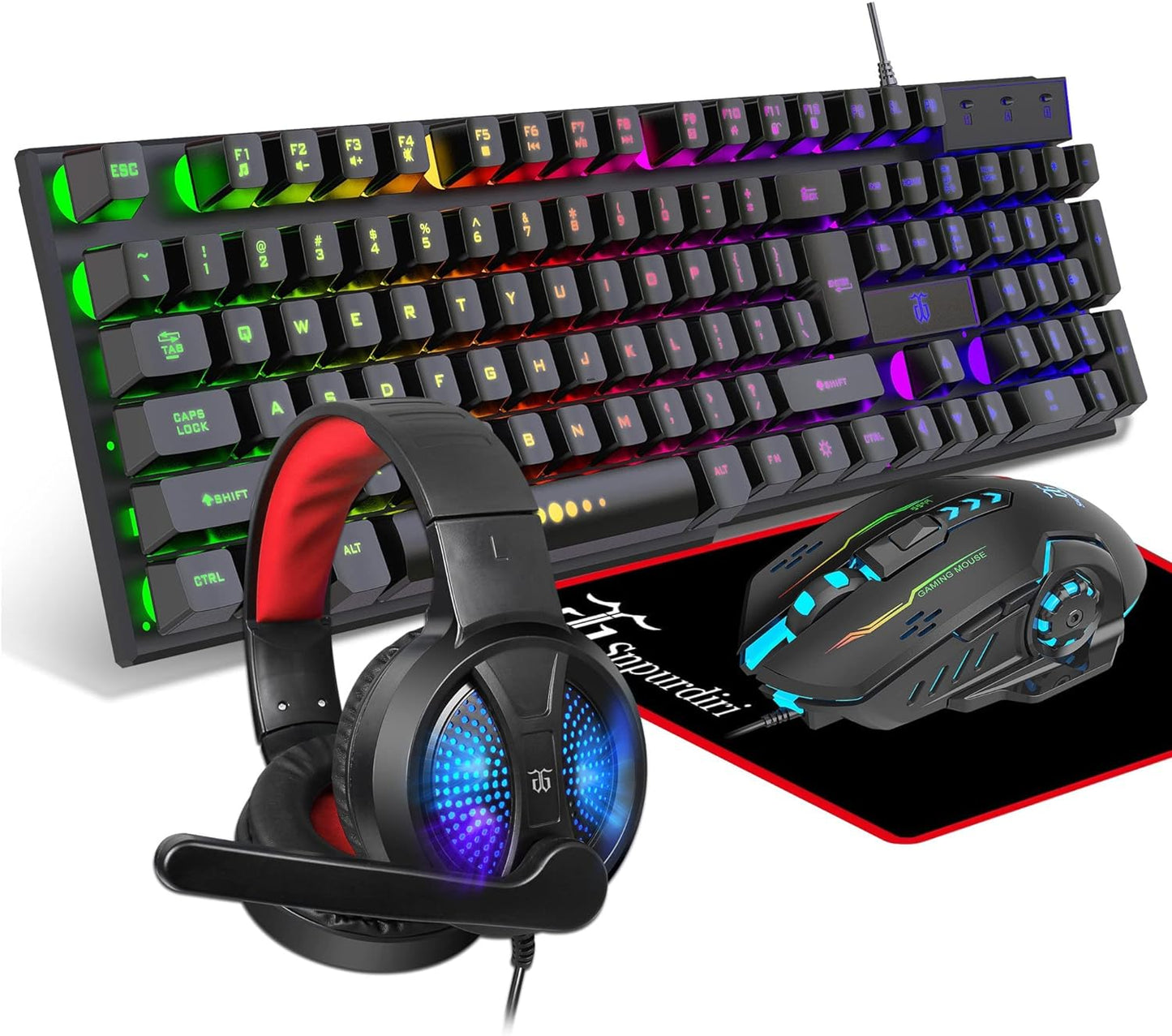 Gaming Keyboard and Mouse,Headphones,Mouse Pad,All in One Combo for PC Gamers and Xbox and PS4 Users