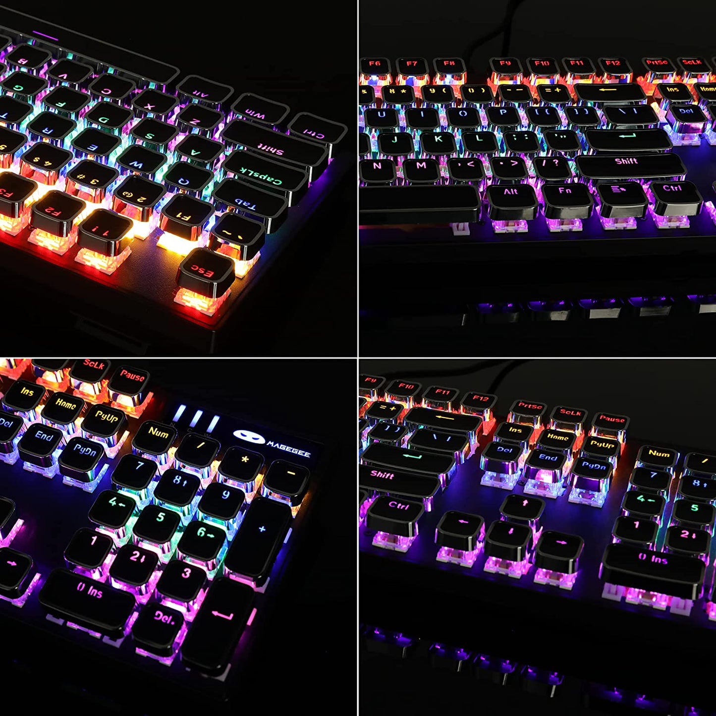 Typewriter Style Mechanical Gaming Keyboard, Black Retro Punk Gaming Keyboard with RGB Backlit, 104 Keys Blue Switch Wired Cute Keyboard, Unique Square Keycaps for Windows/Mac/Pc