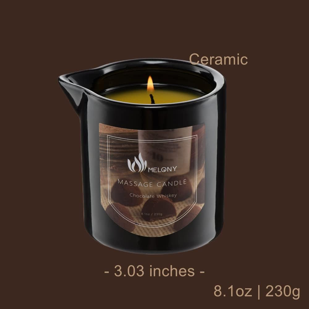 Moisturizing Body Oil Candle for Home Spa, Luxury Relaxing Gifts for Men, 8.1Oz (Chocolate Whiskey)
