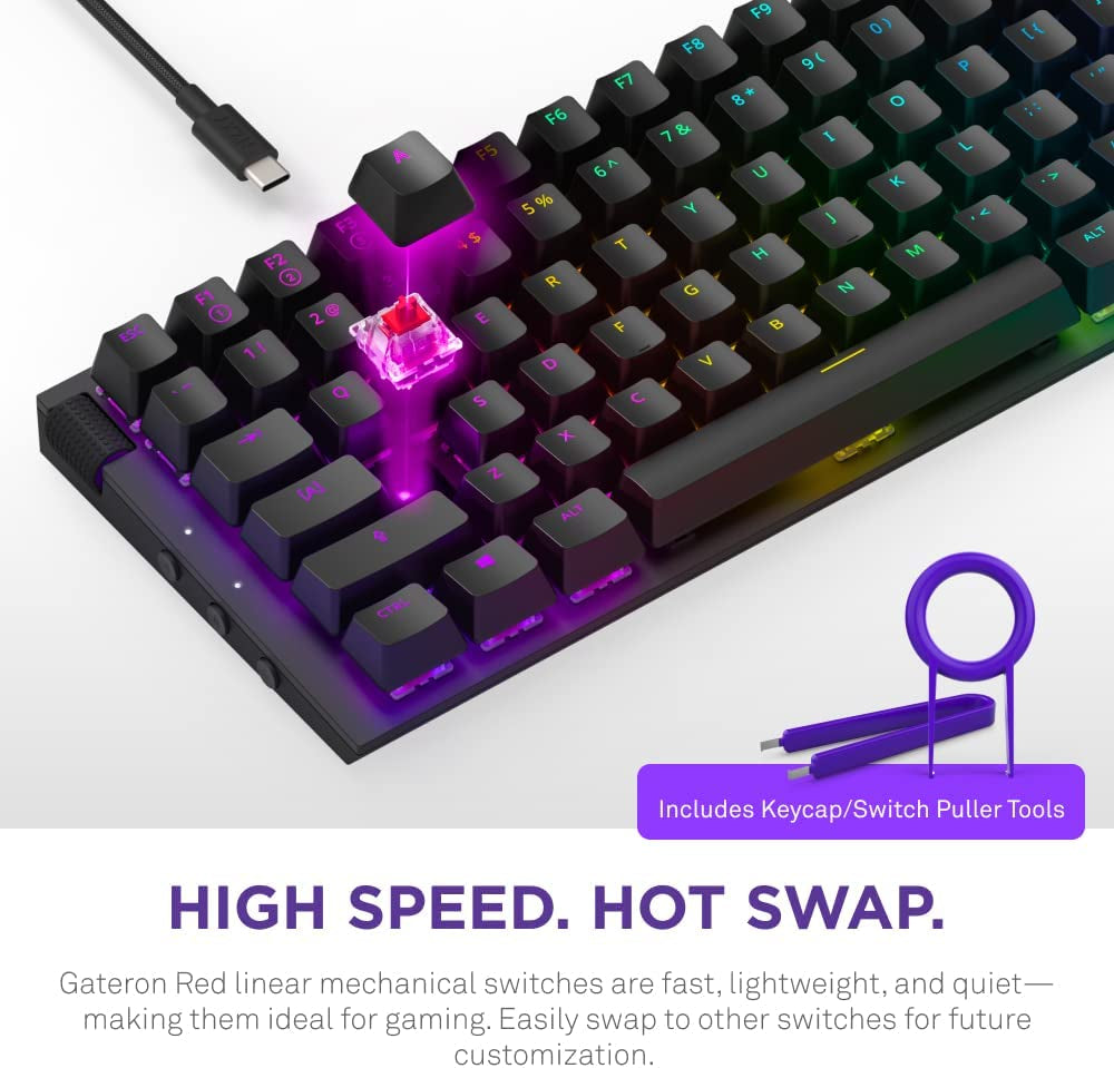 Function Minitkl - Compact Tenkeyless Gaming Keyboard – Gateron Red Mechanical Switches: Linear, Fast, and Quiet – Hot-Swappable – RGB Backlit – Aluminum Top Plate – Sound Dampening Foam – Black