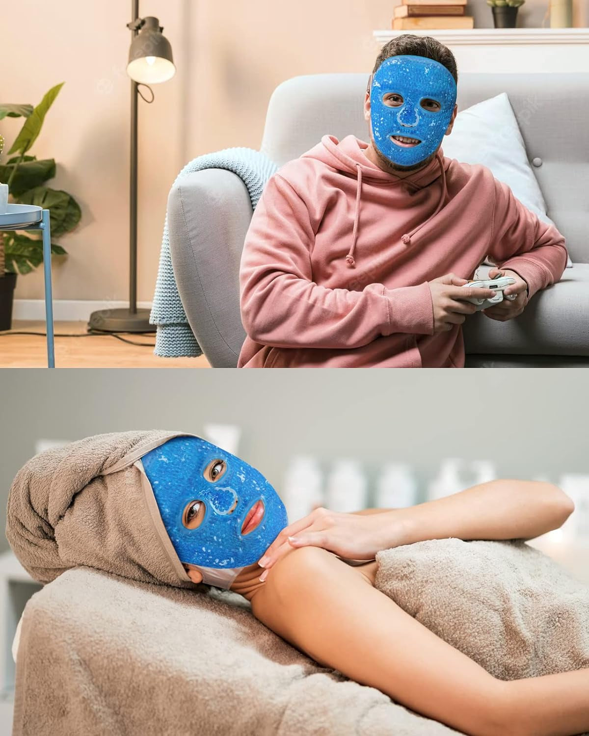 Ice Mask/ Heat Compress for Face, for Women, Skin Care (Blue)