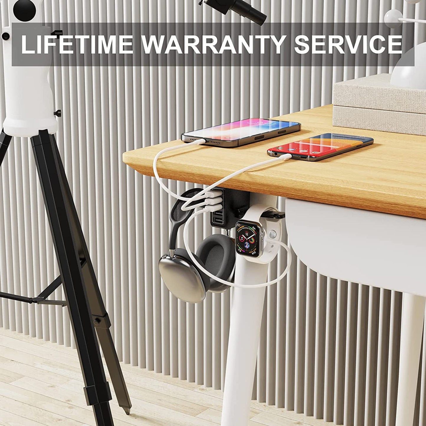 PC Gaming Headphone Headset Holder Hanger Hook, Dual Headphone Stand under Desk with 5 Ports USB Charging Station, Suitable for Gamer Earphone Accessories as Boyfriend, Son, Husband Gifts