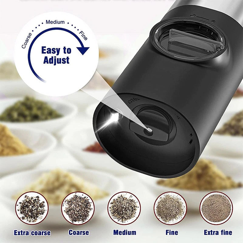 Electric Salt Grinder Set USB Rechargeable Electric Pepper Mill with LED Light Adjustable Coarseness Kitchen Tools