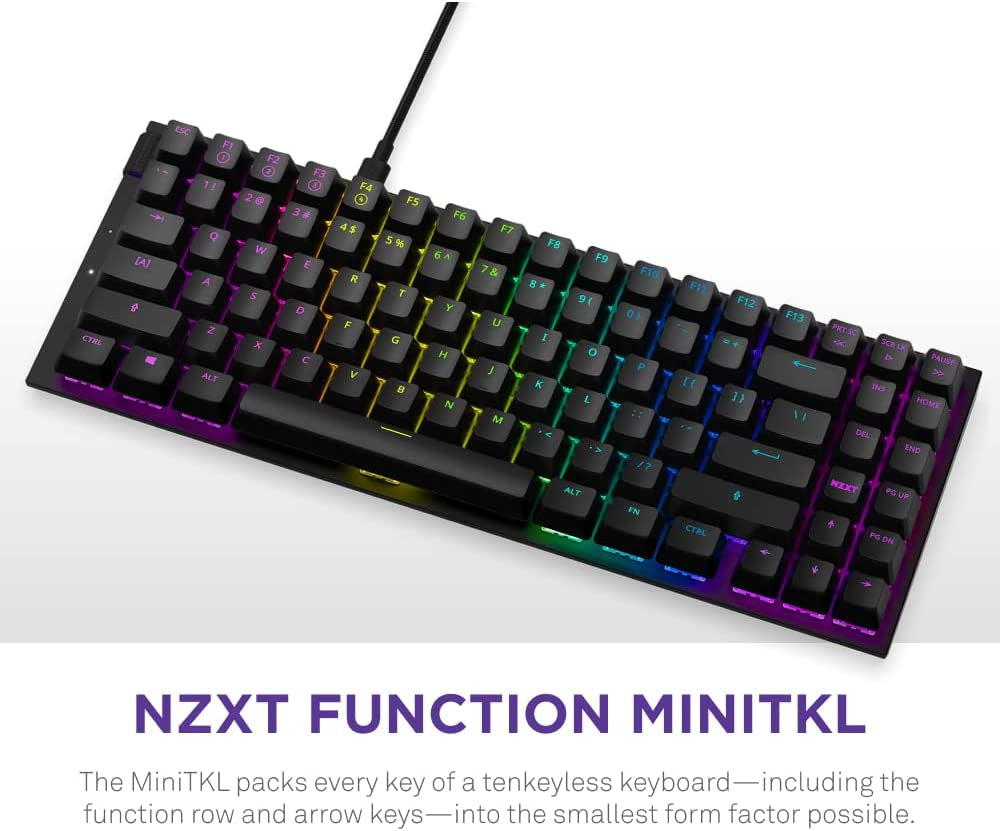 Function Minitkl - Compact Tenkeyless Gaming Keyboard – Gateron Red Mechanical Switches: Linear, Fast, and Quiet – Hot-Swappable – RGB Backlit – Aluminum Top Plate – Sound Dampening Foam – Black