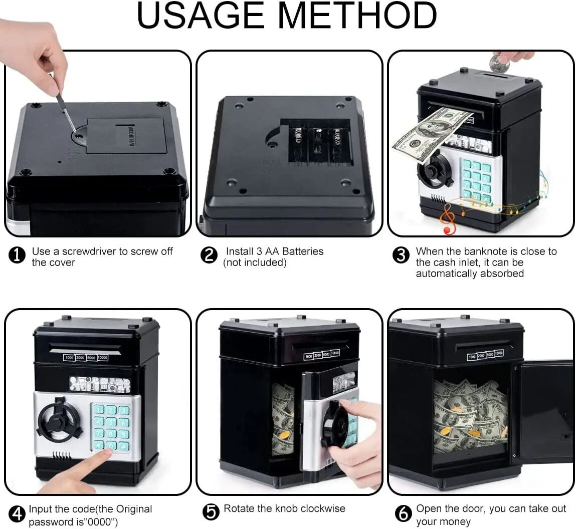 Electronic Piggy Bank Password Safe Box for Children, Coins, Cash, ATM Machine Kid Gifts