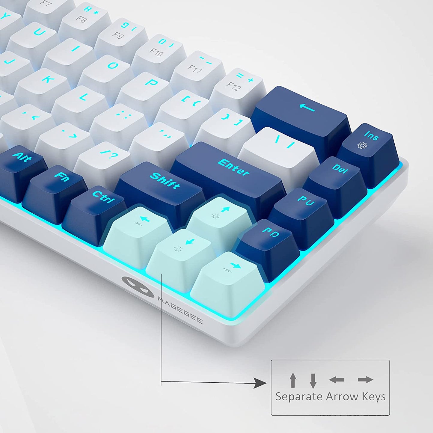 Portable 60% Mechanical Gaming Keyboard, Mk-Box LED Backlit Compact 68 Keys Mini Wired Office Keyboard with Red Switch for Windows Laptop PC Mac - White/Blue