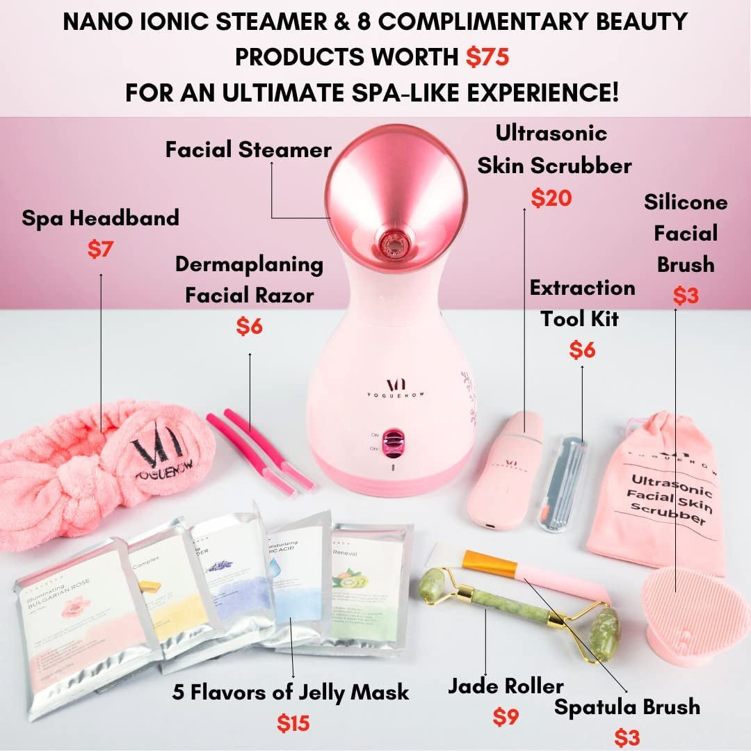 Facial Steamer Spa Kit with Complimentary 8 Skin Care Tools | Face Steamer for Facial Deep Cleaning with Towel Warmer & Humidifier Mode| Self Care Gifts for Women, Spa Gifts, Birthday Gifts for Women