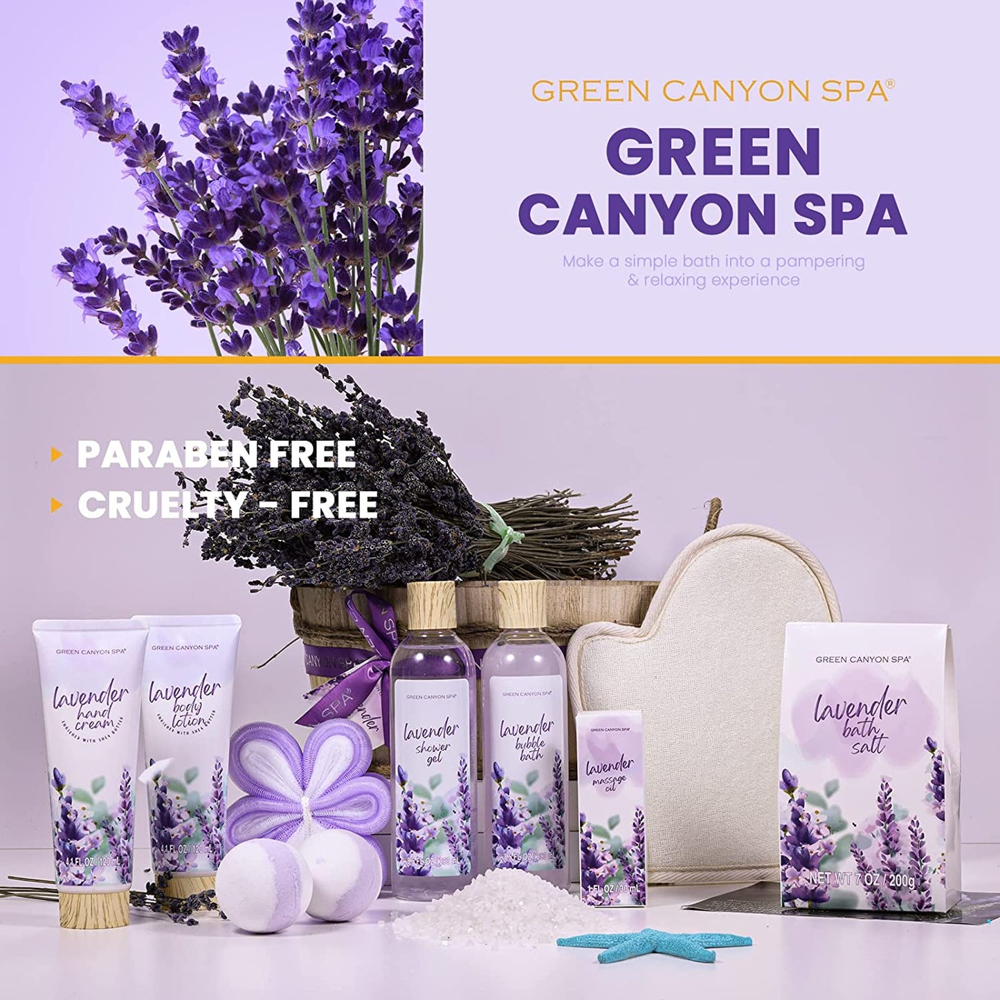 Spa Gift Baskets for Women 11Pcs Lavender Bath Gift Set with Body Lotion, Essential Oil, Relaxation