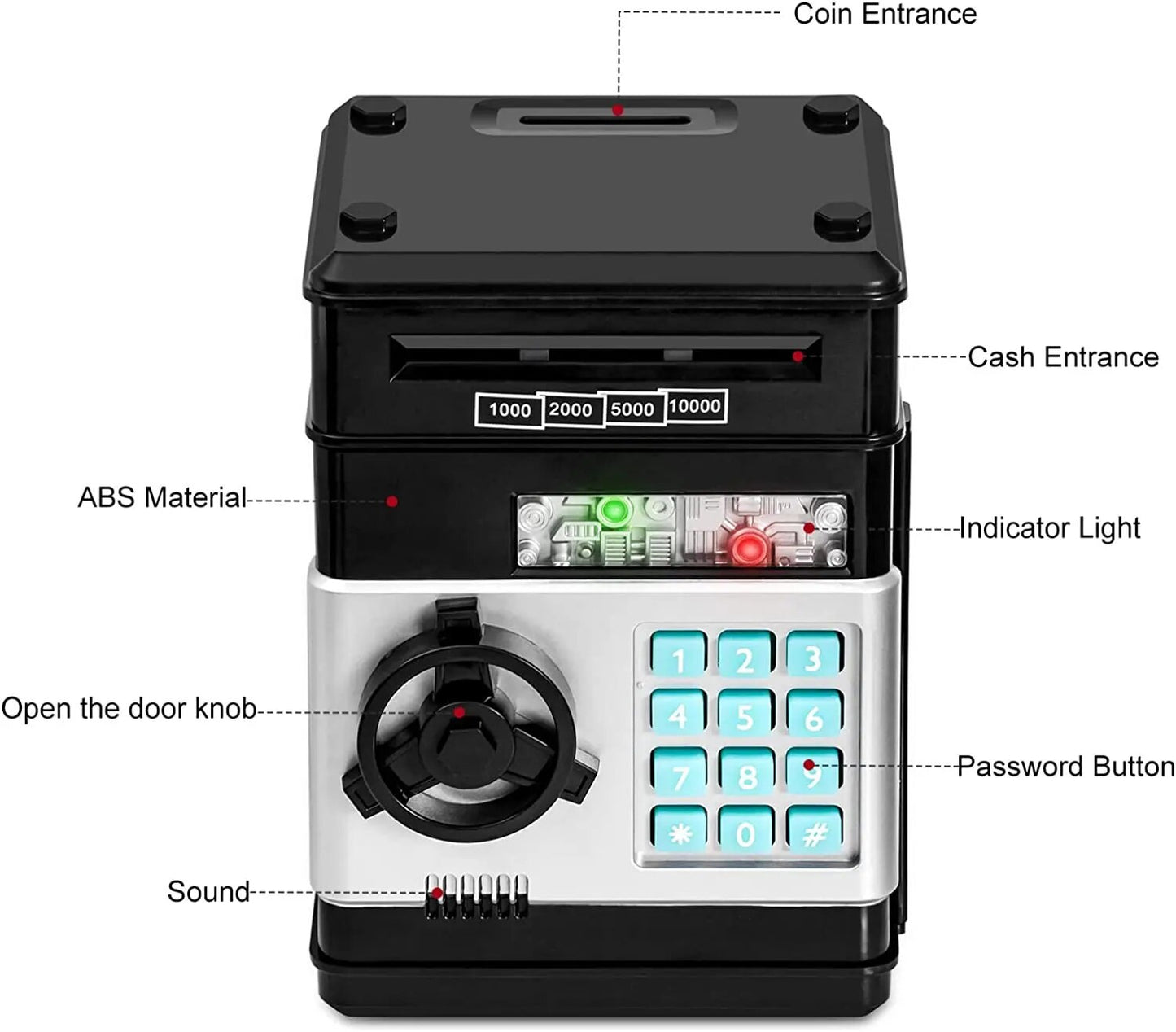 Electronic Piggy Bank Password Safe Box for Children, Coins, Cash, ATM Machine Kid Gifts