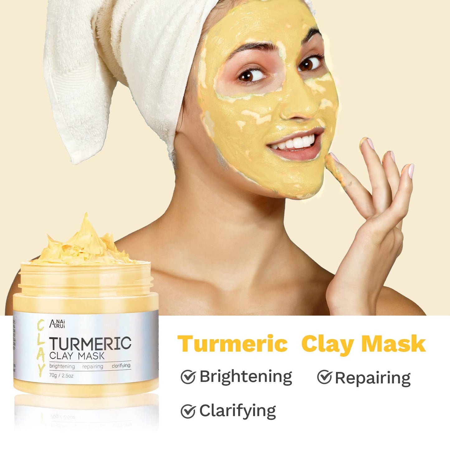 Turmeric Clay Mask - Green Tea and Dead Sea Minerals, Spa Facial Mask Set for Pore Treatment/Smooth/Clarify, 2.5 Oz Each