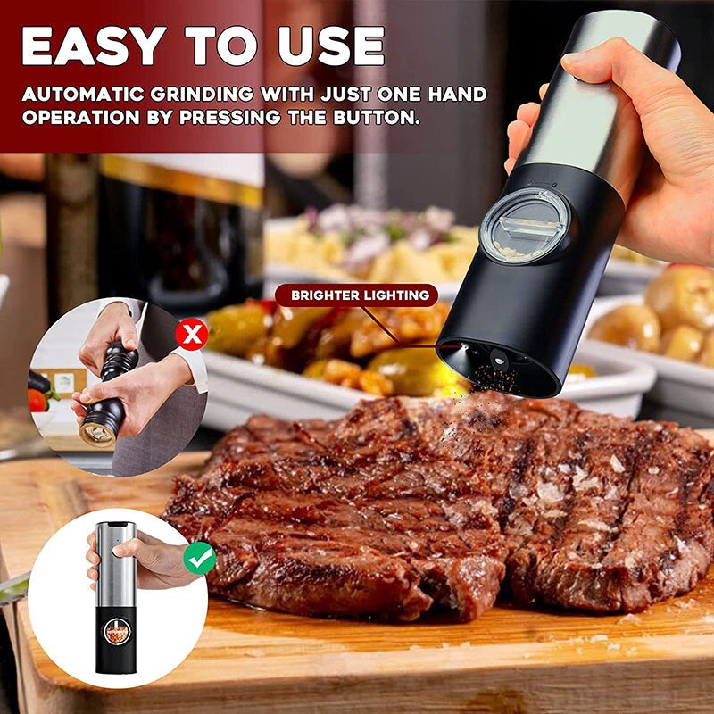 Electric Salt Grinder Set USB Rechargeable Electric Pepper Mill with LED Light Adjustable Coarseness Kitchen Tools