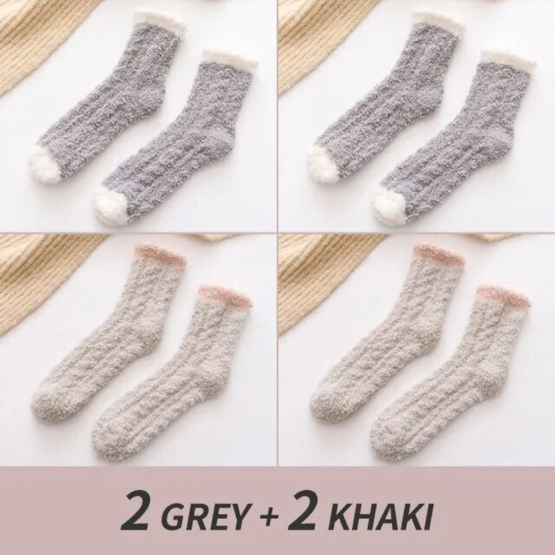 4 Pairs Winter Warm Fluffy Fuzzy Socks Thick Thermal Soft Kawaii Cold Resistance Mid Socks Coral Fleece Floor Sleep Sock