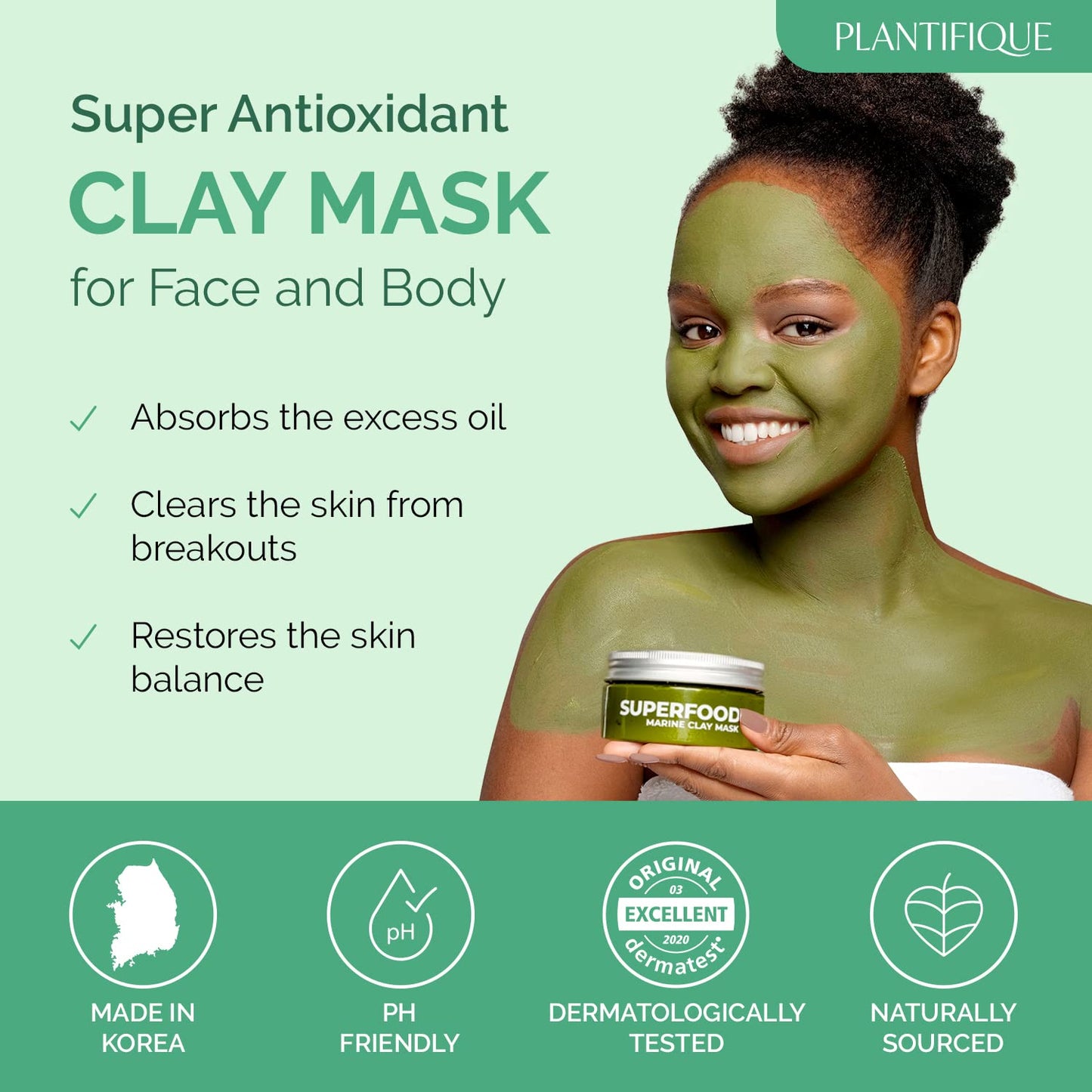 Skin Care Detox Face Mask with Avocado & Superfoods - Hydrating Clay Mud Mask Dermatologist Tested for Face and Body - Vegan Skincare 3.4 Oz/100Ml