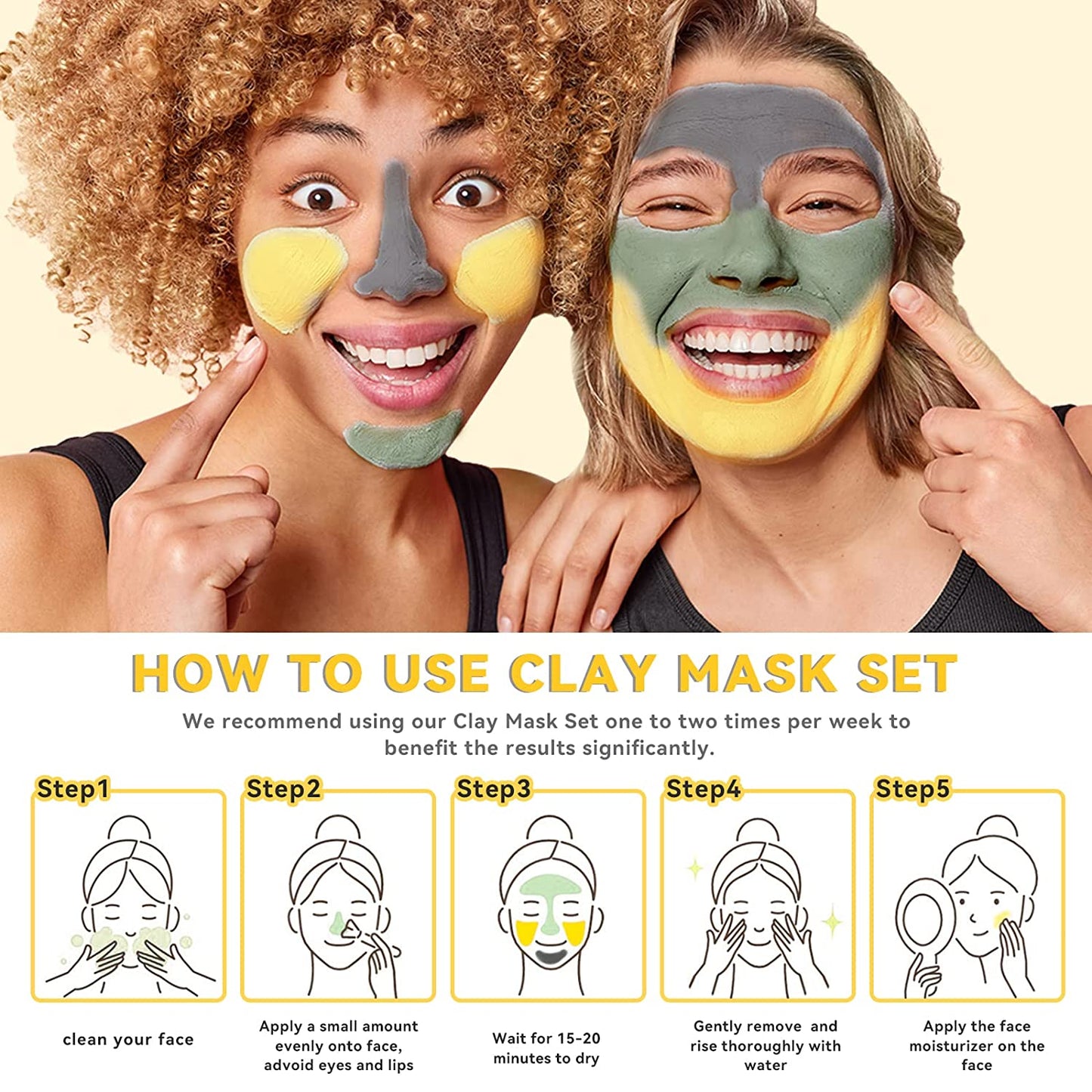 Turmeric Clay Mask - Green Tea and Dead Sea Minerals, Spa Facial Mask Set for Pore Treatment/Smooth/Clarify, 2.5 Oz Each