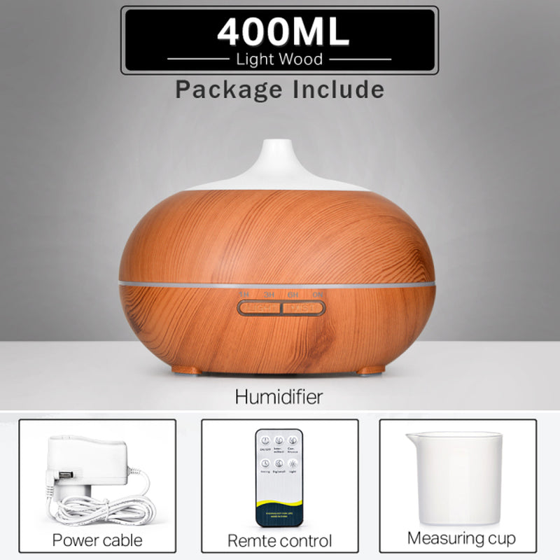550 500 400 Aromatherapy Essential Oil Diffuser Wood Grain Remote Control Ultrasonic Air Humidifier Cool with 7 Color LED Light
