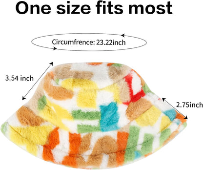 Winter Bucket Hat Fluffy Faux FurPlush Warm & Cute Fuzzy Bucket Hat for Women