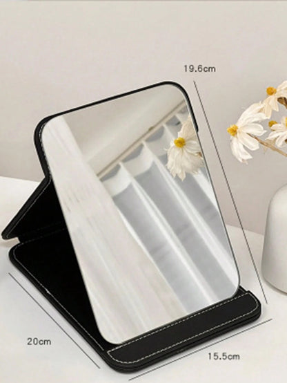 1Pcs Large Leather Simple Bread Folding Makeup Mirror