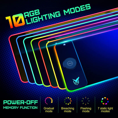 15W Wireless Charging RGB Gaming Mouse Pad, LED Mouse Pad 800X300X4Mm, 10 Light Modes Extra Large Mousepad Non-Slip Rubber Base RGB Desk Mat for Gaming, Macbook, PC, Laptop, Desk