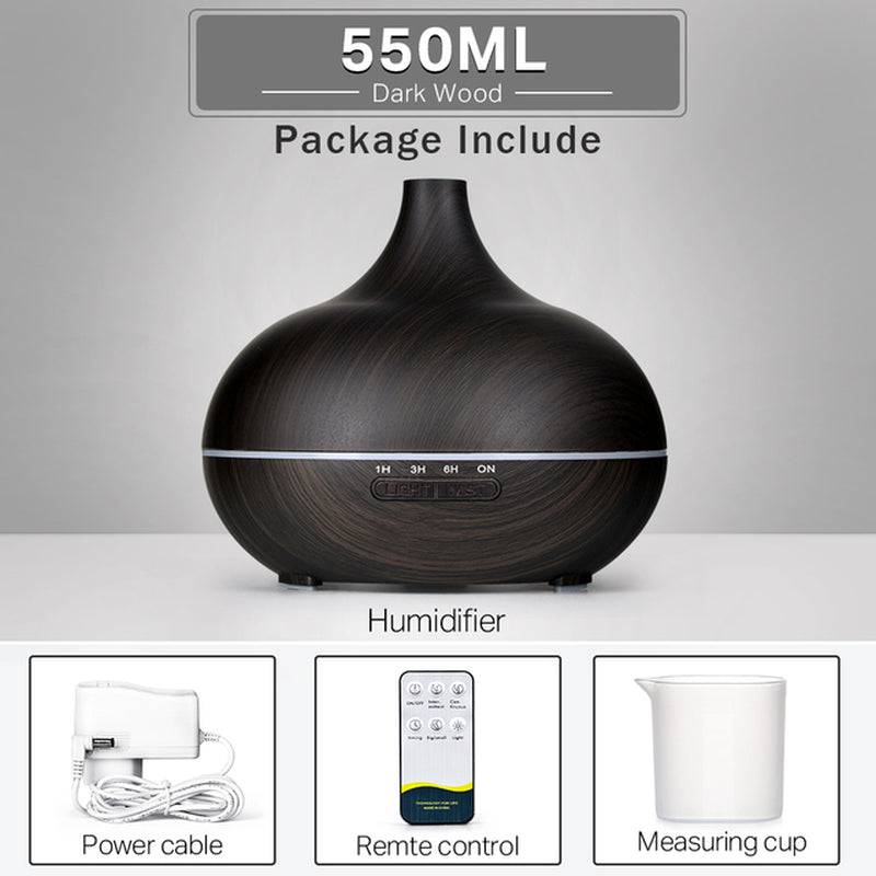 550 500 400 Aromatherapy Essential Oil Diffuser Wood Grain Remote Control Ultrasonic Air Humidifier Cool with 7 Color LED Light