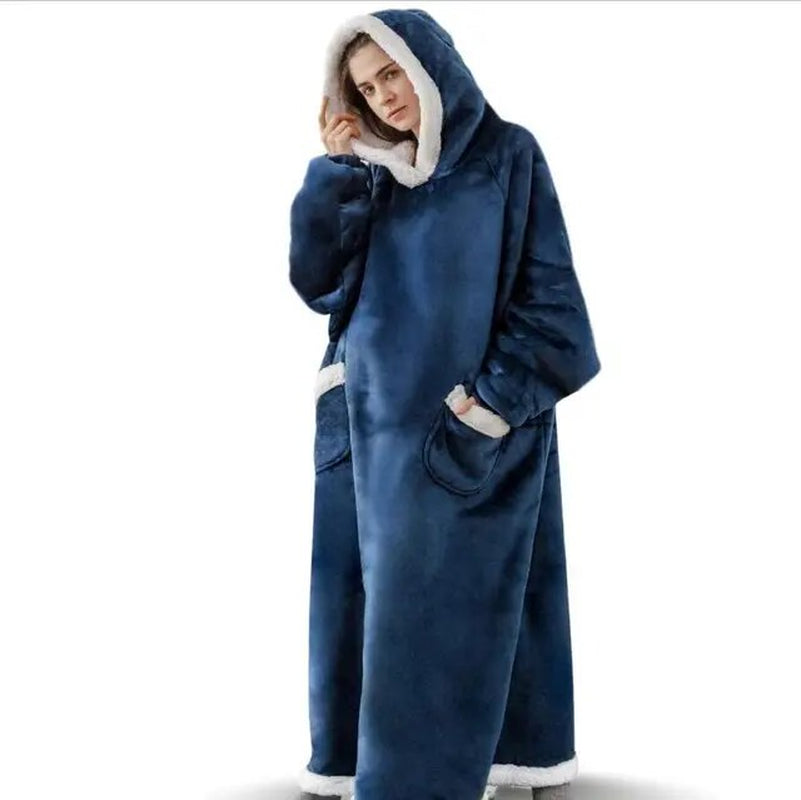 Super Long Flannel Blanket with Sleeves, Winter Hoodies Sweatshirt Women & Men Pullover Oversized Fleece 