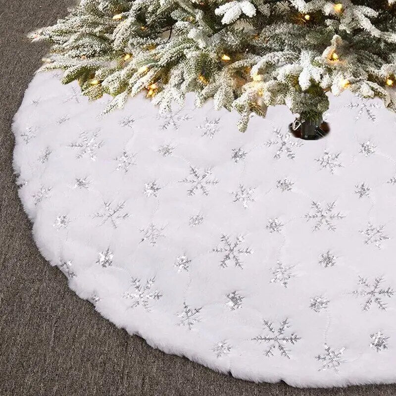 Christmas Tree Skirt Beaded Snowflake Sparkle Tree Skirt 78Cm/90Cm Plush Tree Skirt Christmas White Tree Skirt Decoration