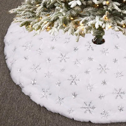 Christmas Tree Skirt Beaded Snowflake Sparkle Tree Skirt 78Cm/90Cm Plush Tree Skirt Christmas White Tree Skirt Decoration