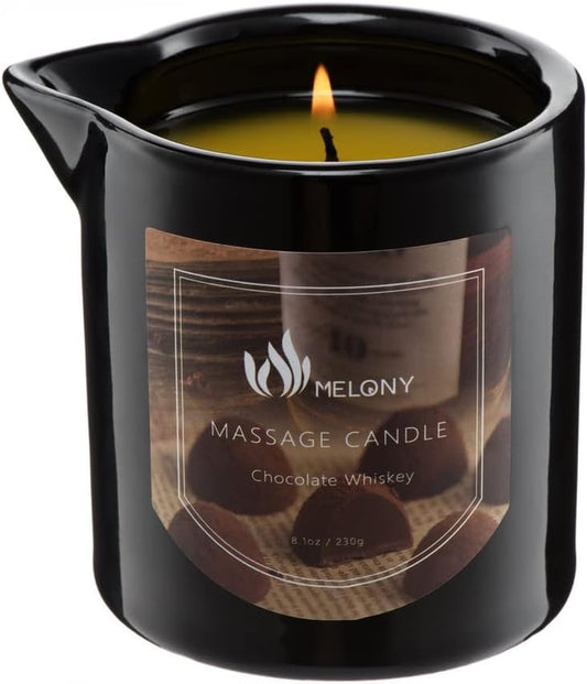 Moisturizing Body Oil Candle for Home Spa, Luxury Relaxing Gifts for Men, 8.1Oz (Chocolate Whiskey)