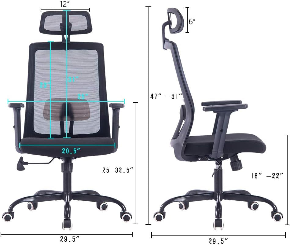 Black Office Chair, High Back Mesh Desk Chair, Ergonomic Computer Chair for Office.