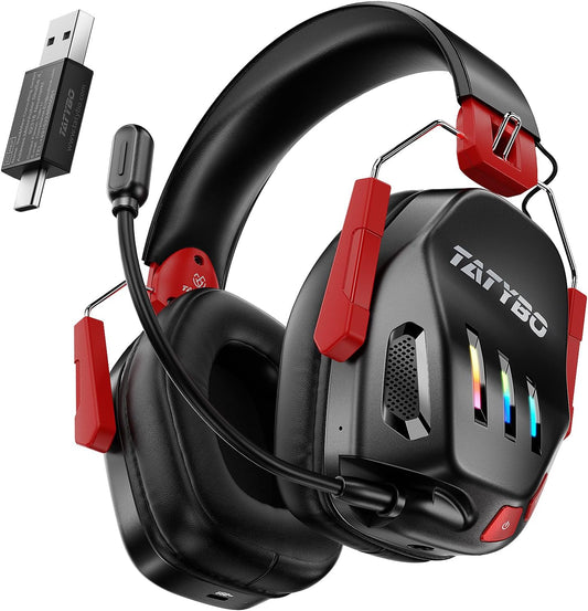 Wireless Gaming Headset 2.4Ghz USB & Type-C Gaming Headphones for PC, PS4, PS5, Switch, Bluetooth 5.3 Gaming Headset with Detachable Noise Cancelling Microphone