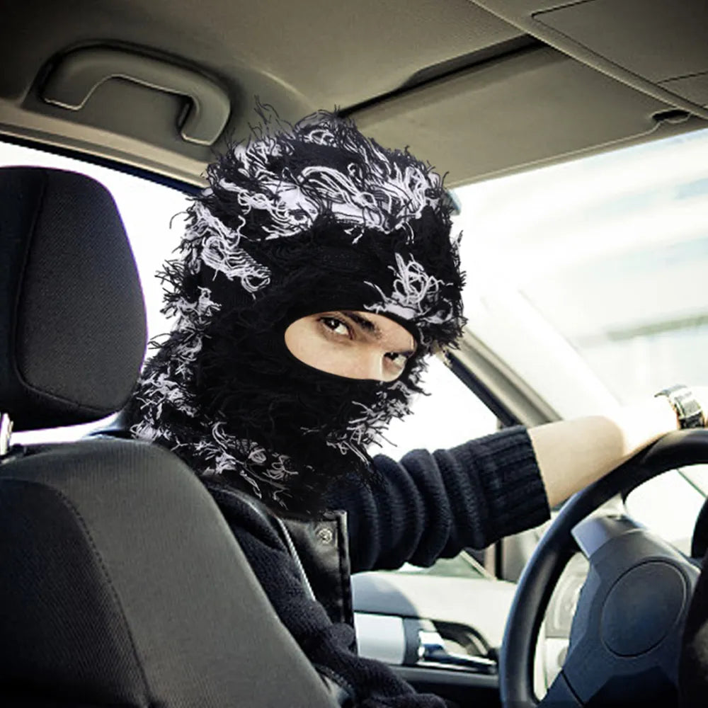  Balaclava Distressed Knitted Caps Full Face Ski Mask Women/Men Outdoor Camouflage Fleece Fuzzy Ski Balaclava BeaniesHat