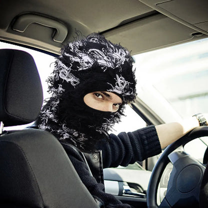  Balaclava Distressed Knitted Caps Full Face Ski Mask Women/Men Outdoor Camouflage Fleece Fuzzy Ski Balaclava BeaniesHat