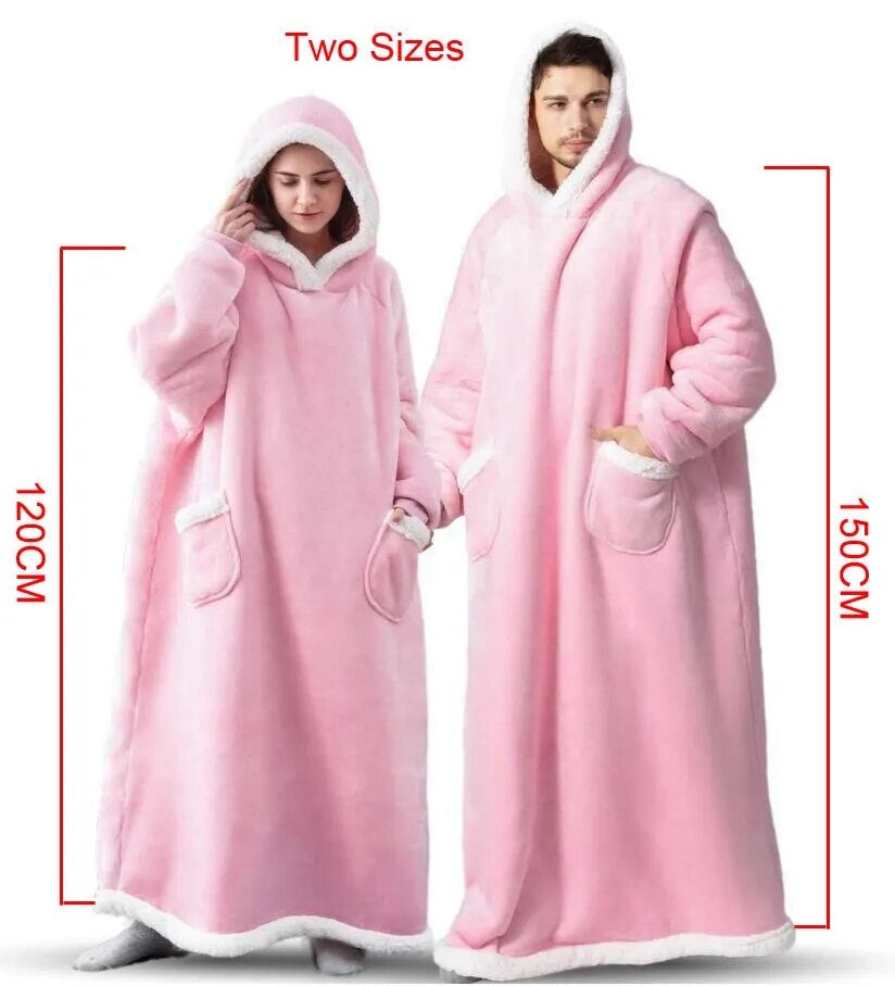 Super Long Flannel Blanket with Sleeves, Winter Hoodies Sweatshirt Women & Men Pullover Oversized Fleece 