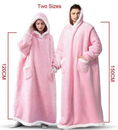 Super Long Flannel Blanket with Sleeves, Winter Hoodies Sweatshirt Women & Men Pullover Oversized Fleece 