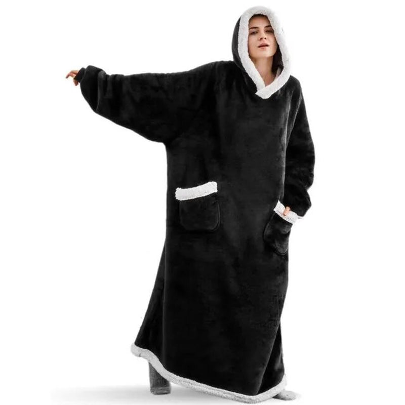 Super Long Flannel Blanket with Sleeves, Winter Hoodies Sweatshirt Women & Men Pullover Oversized Fleece 