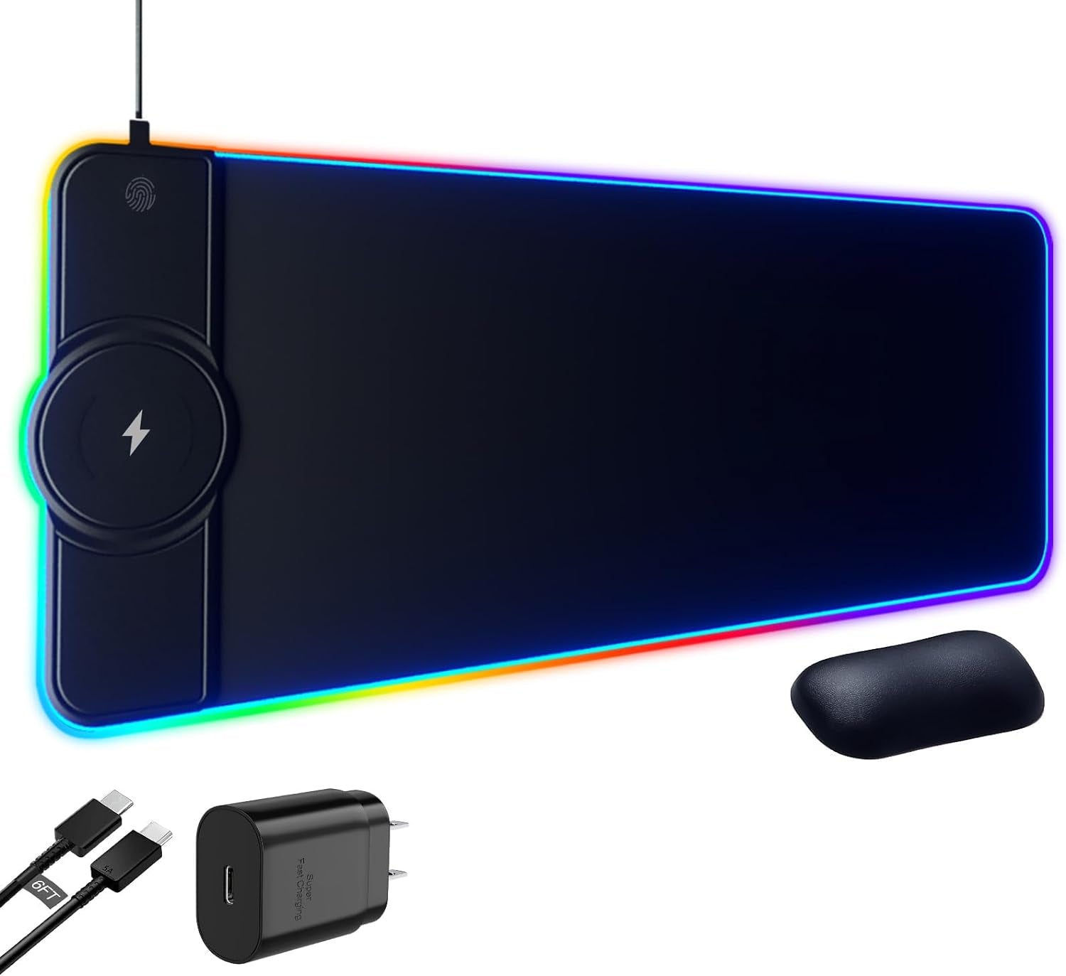 Gaming Mouse Pad with Wireless Charging,25W PD Fast Charging RGB Mousepad Gaming Accessories for Desk,Upgrade Your Gaming and Office Setup with Large Desk Pad (Black-With 25W Pd Charger)