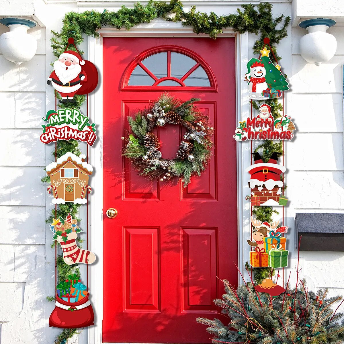 Merry Christmas Hanging Door Banner Santa Claus Snowman Couplet Christmas Decorations for Home Xmas Gifts Navidad New Year Noel