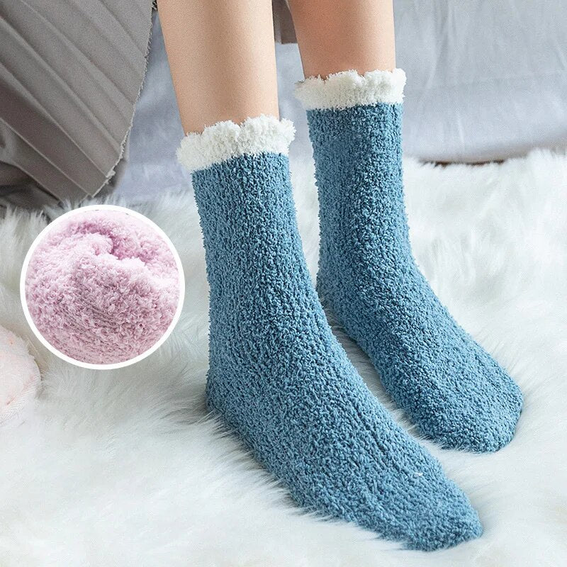 4 Pairs Winter Warm Fluffy Fuzzy Socks Thick Thermal Soft Kawaii Cold Resistance Mid Socks Coral Fleece Floor Sleep Sock