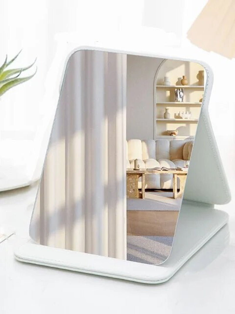 1Pcs Large Leather Simple Bread Folding Makeup Mirror