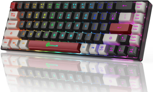 65% Wireless Gaming Keyboard, Rechargeable RGB Backlit Gaming Keyboard with 14 Backlit Modes, Ultra-Compact Mechanical Feel Anti-Ghosting Keyboard for PC Laptop Mac PS5 PS4 Xbox One Gamer