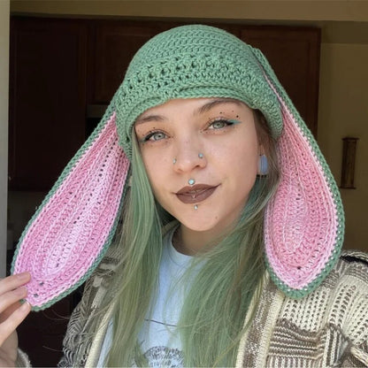 Cosplay Girls Cute Cartoon Animal Ears Cap, Knitted Bunny Ears, Windproof Mask