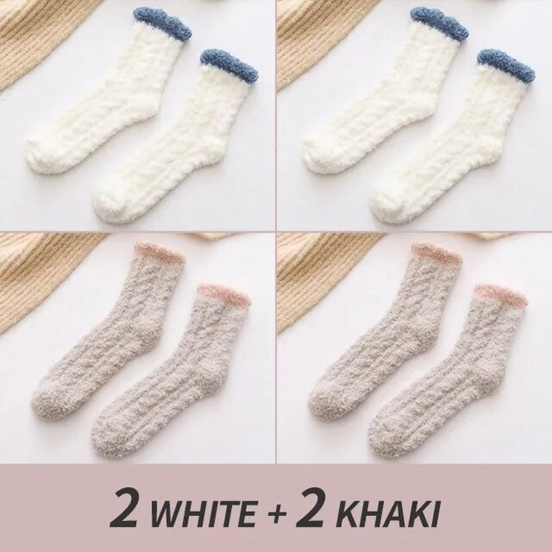 4 Pairs Winter Warm Fluffy Fuzzy Socks Thick Thermal Soft Kawaii Cold Resistance Mid Socks Coral Fleece Floor Sleep Sock