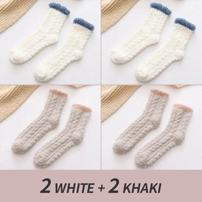 4 Pairs Winter Warm Fluffy Fuzzy Socks Thick Thermal Soft Kawaii Cold Resistance Mid Socks Coral Fleece Floor Sleep Sock