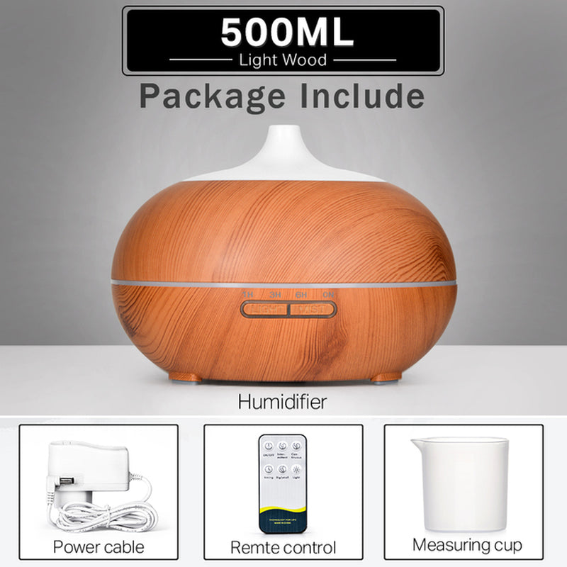 550 500 400 Aromatherapy Essential Oil Diffuser Wood Grain Remote Control Ultrasonic Air Humidifier Cool with 7 Color LED Light