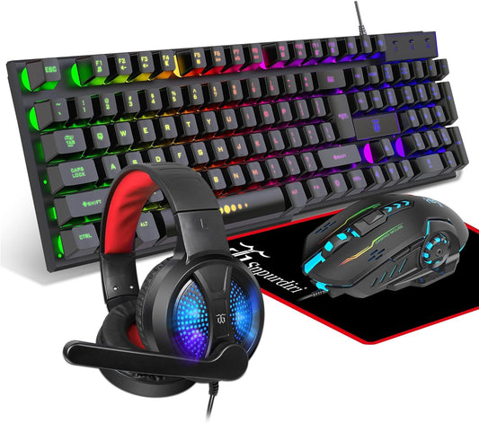 Gaming Keyboard and Mouse,Headphones,Mouse Pad，All in One Combo for PC Gamers and Xbox and PS4 Users