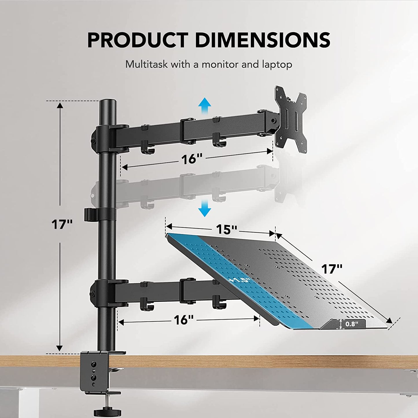 Laptop Monitor Mount,Single Monitor Desk Mount Holds 32 Inch,Laptop Notebook Desk Mount Stand Fits up to 17 Inch,Fully Adjustable Weight up to 22Lbs
