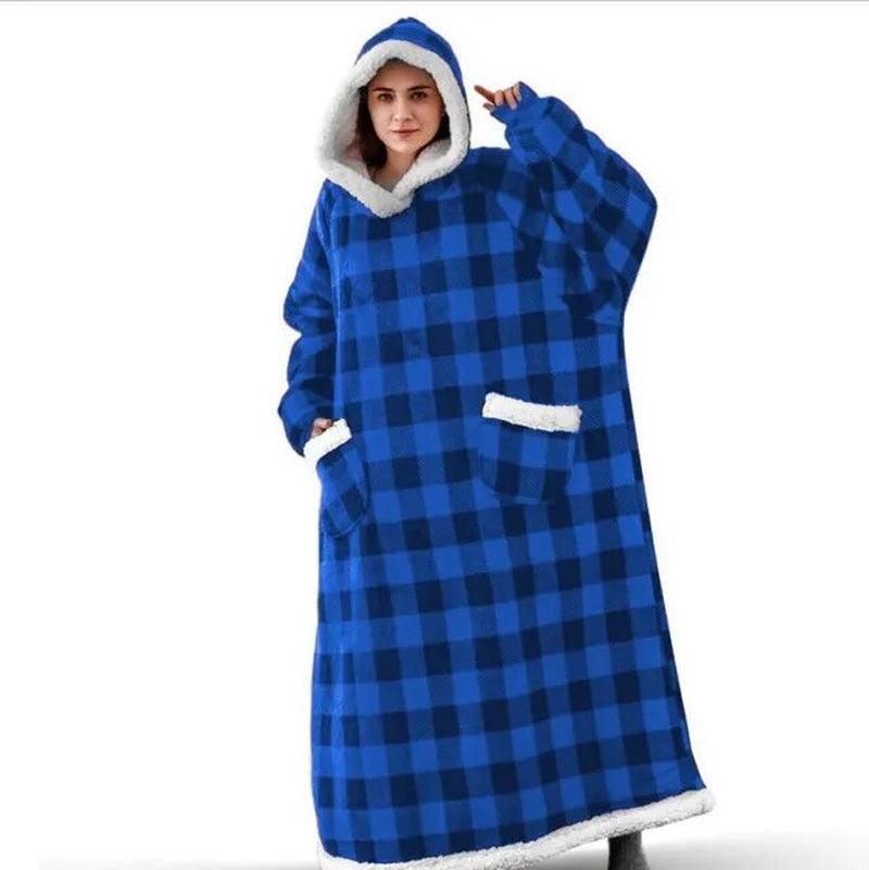 Super Long Flannel Blanket with Sleeves, Winter Hoodies Sweatshirt Women & Men Pullover Oversized Fleece 