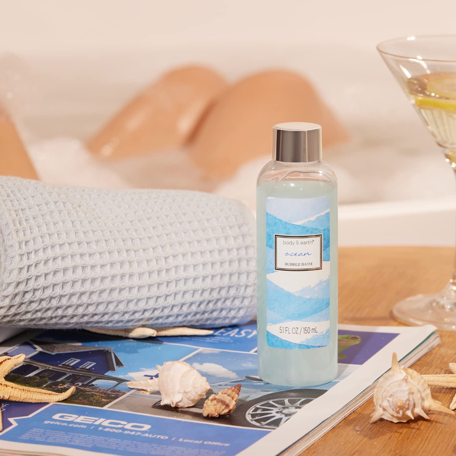 Spa Gift Baskets for Women, 7 Pcs Ocean Bath Set with Bubble Bath, Bath Salt, Body Lotion, Scented Candle, Spa Gifts